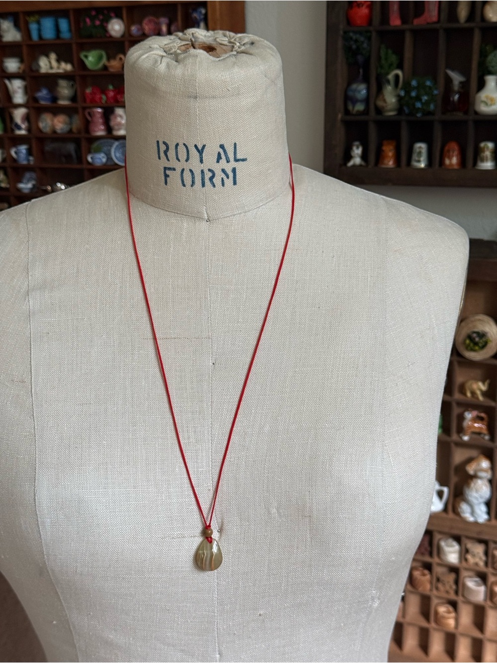 Brand NWOT Red Cord Necklace with Natural Stone Teardrop Pendant